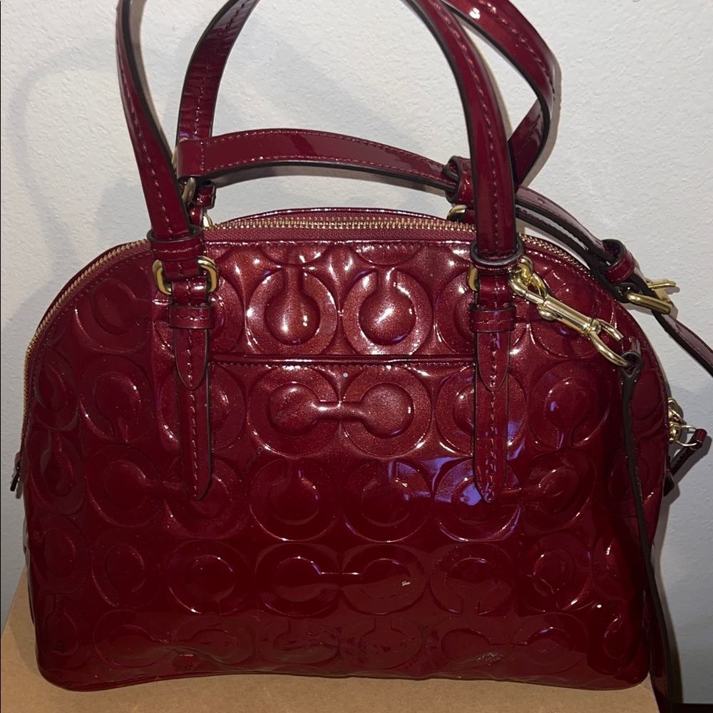 Coach Glossy Red Satchel with Gold Accents - Picture 5 of 5